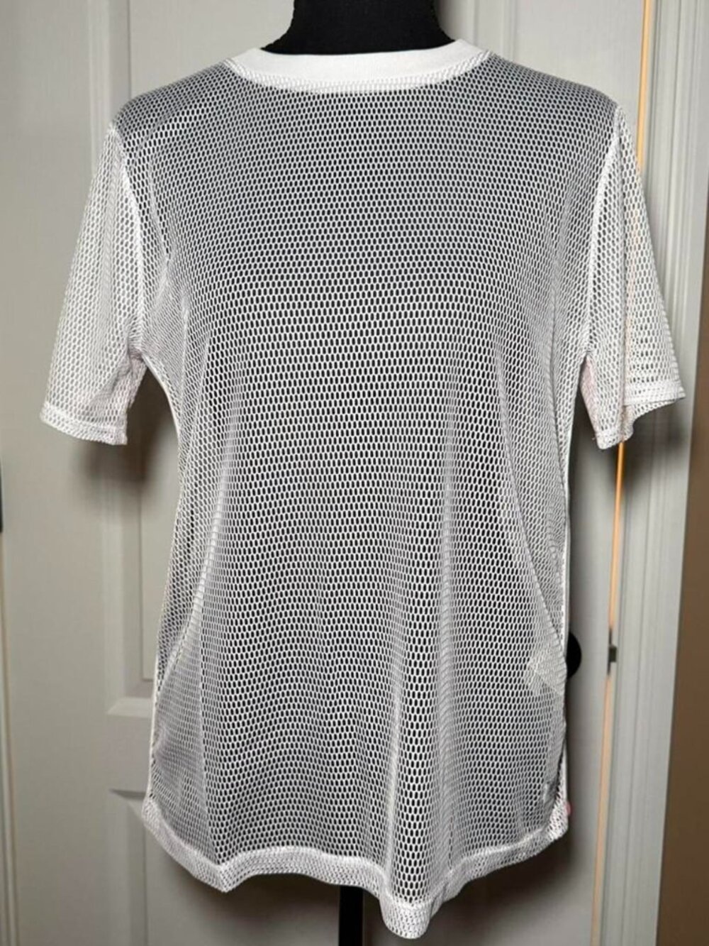 FOREVER 21 White Sheer Mesh Short Sleeve T-Shirt Neon Side Stripe Size XS